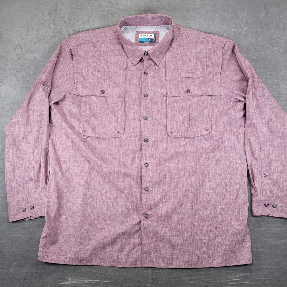 Magellan Fishing Shirt Mens 2XL Red Excellent Long Sleeve Vented Mesh Back